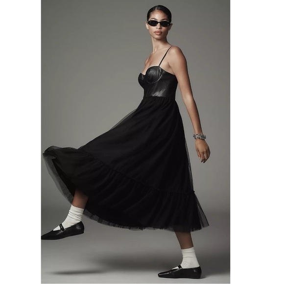 Hutch Faux Leather & Tulle Midi Dress Black Size 2 NWT Ballerina WhimsiGoth Punk - Picture 10 of 17